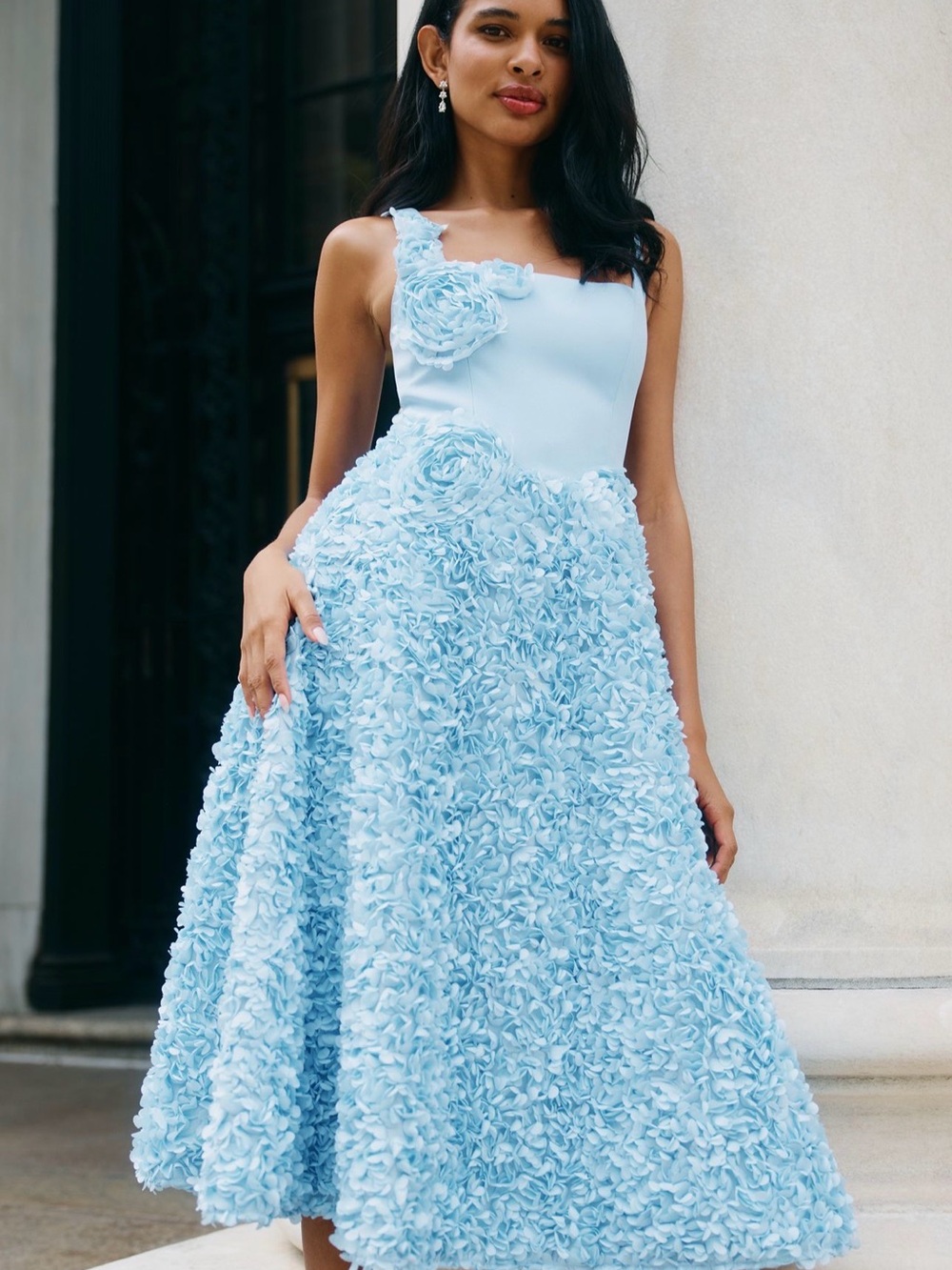 NWT Anthropologie - Elliatt Kaia Square Neck Textured Midi Dress-Baby Blue SZ 1X